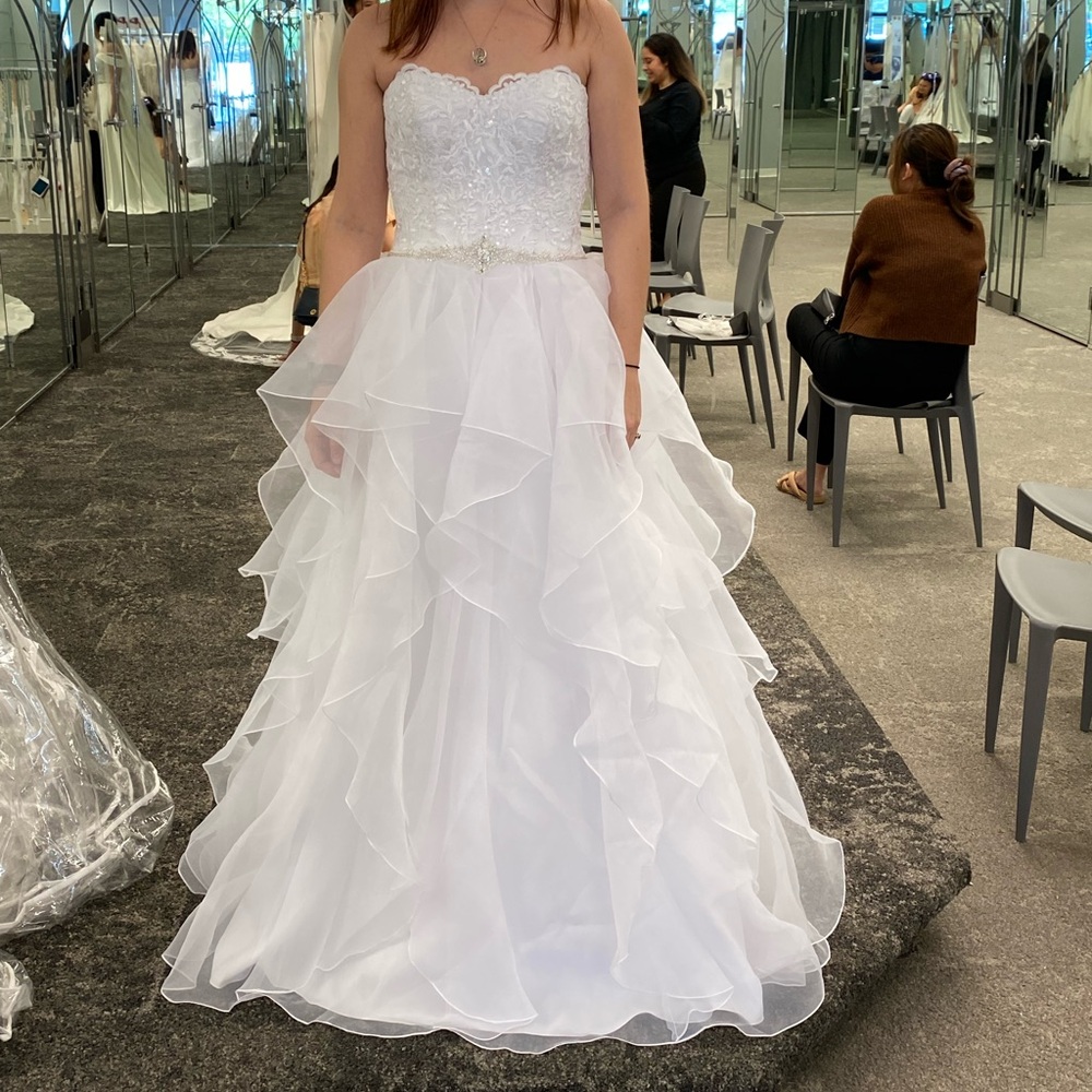 David's Bridal White Embellished Tiered Strapless Gown